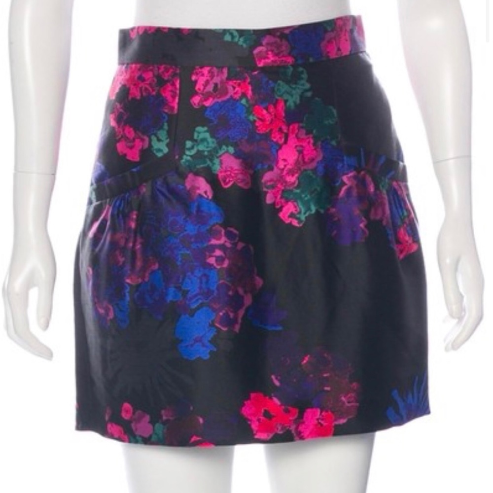Tibi Black Pink Blue Floral Silk Skirt - Sz 4
